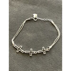 925 Vsterling silver cross link bracelet Three Horizontal Cross Charms Vintage